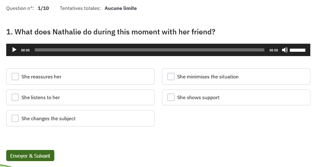 Exemple de question de quiz d'Anglais Studoria avec audio